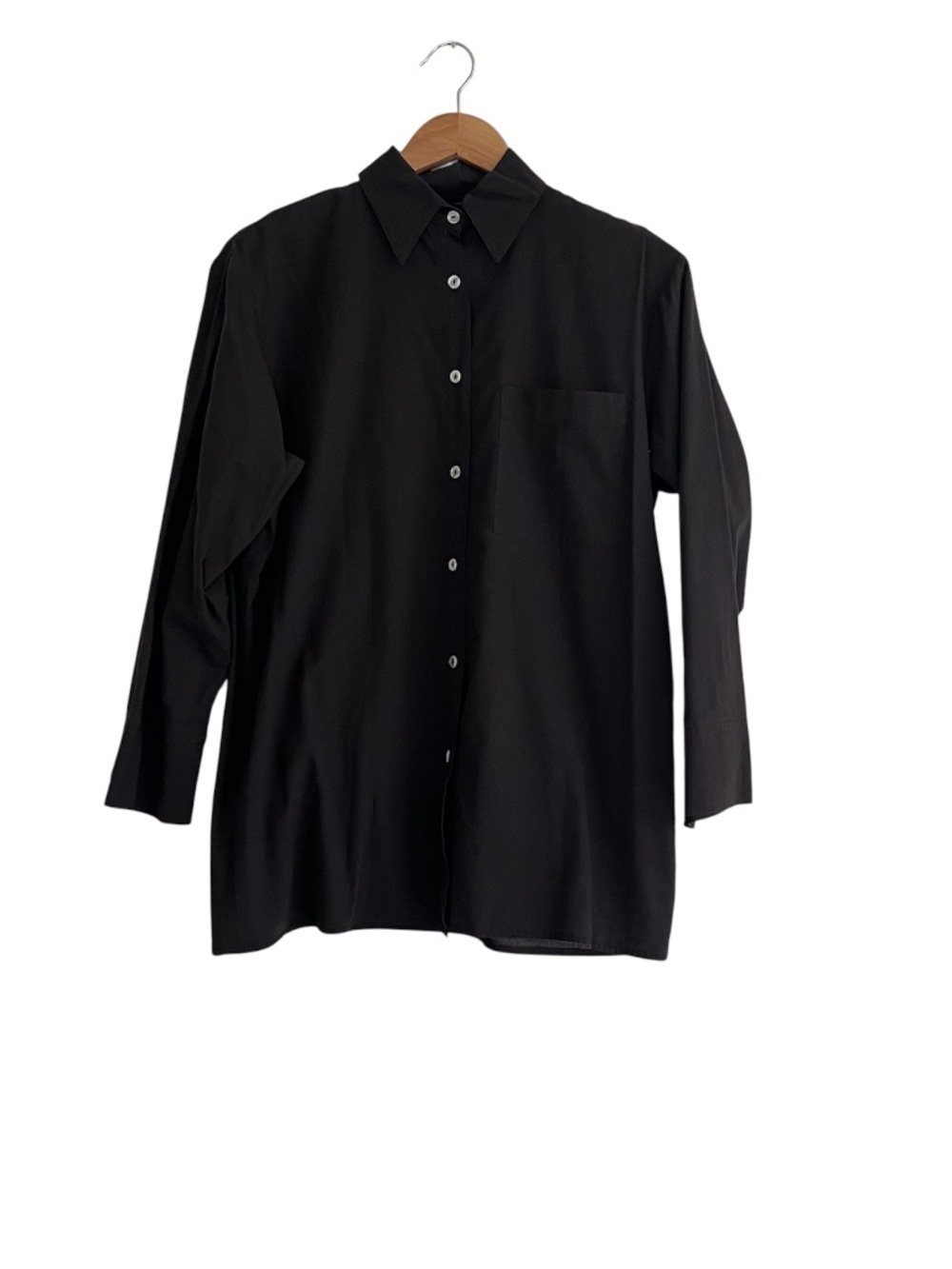 Gypsy Girl 100% Cotton Button Down Shirt Sz S Black Minimalist Lightweight Boho